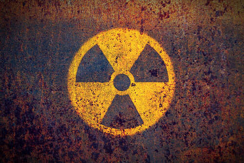 Radioactive,(ionizing,Radiation),Round,Yellow,And,Black,Danger,Symbol,Painted