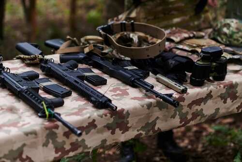 An,Array,Of,Military,Weapons,,Including,Rifles,And,Pistols,,Is