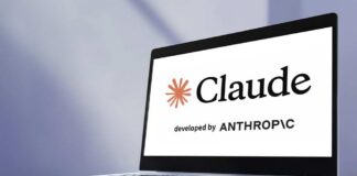 Laptop displaying the Claude logo developed by Anthropic