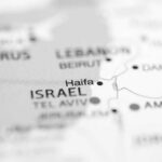 Close-up of a map highlighting Haifa in Israel