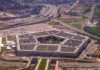 Aerial view of the Pentagon surrounded by roads and parking lots