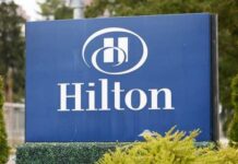 Hilton hotel sign displayed outdoors