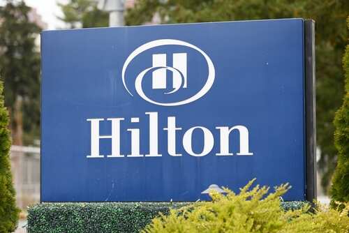 Hilton hotel sign displayed outdoors