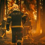 Predator Firefighters: Community Betrayed, Demand Justice Firefighters walking through a smoky forest during a wildfire