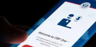 Login screen of the CBP One mobile application