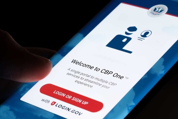 Login screen of the CBP One mobile application