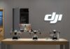 Display of DJI drones in a technology store
