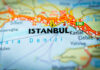 Map highlighting Istanbul with major roads and landmarks