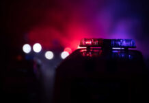 Close-up of police lights with a blurred background