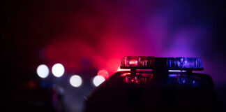 Close-up of police lights with a blurred background