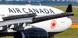 Air Canada Airbus jet close-up on runway