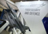 Model airplanes on display with Lockheed Martin branding