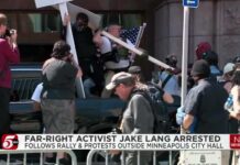 A City Hall Showdown Takes a Wild Turn 11 people arrested after Jake Lang led rally in Minneapolis draws clashes with counter-protesters