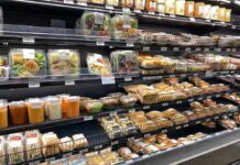 Grocery store refrigerated case with prepared foods