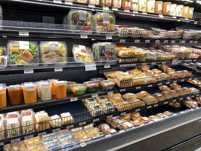 Grocery store refrigerated case with prepared foods