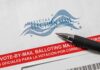 Mail Vote Slide Triggers Count-Day Jitters Official election mail envelope with pen