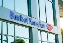 Bank of America branch exterior with logo on glass building