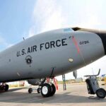 U.S. Air Force tanker aircraft on display at an airfield