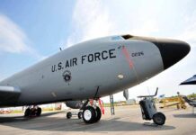 A Pregame Military Tribute Ends in Tragedy U.S. Air Force tanker aircraft on display at an airfield